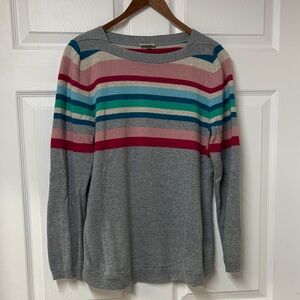Talbots Gray Multicolor Striped Crewneck Sweater - Size M